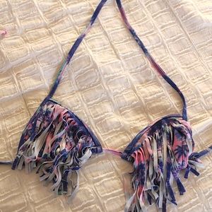 Fringed Palm Tree Print bikini top, Stone Fox